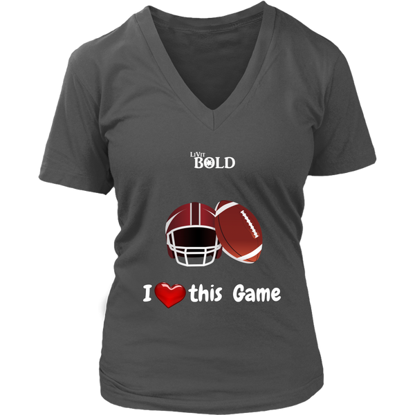 LiVit BOLD District Women's V-Neck Shirt - I Heart this Game - Football - LiVit BOLD