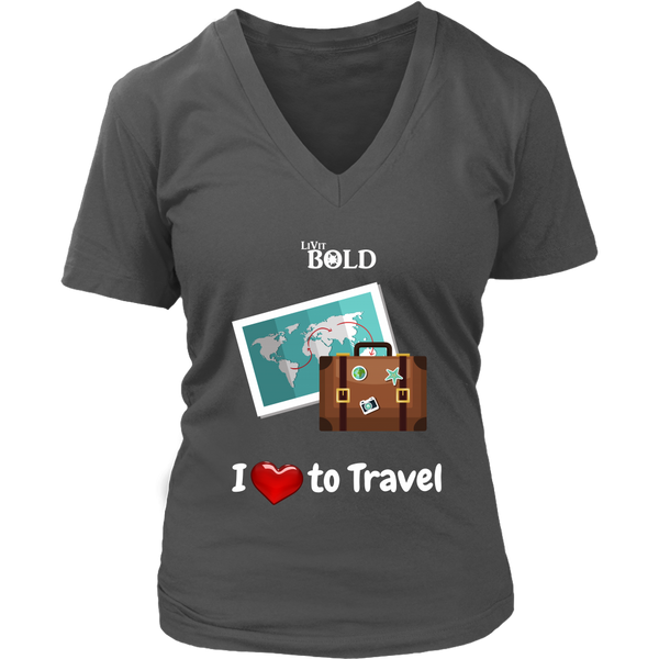 LiVit BOLD District Women's V-Neck Shirt - I love to Travel - LiVit BOLD