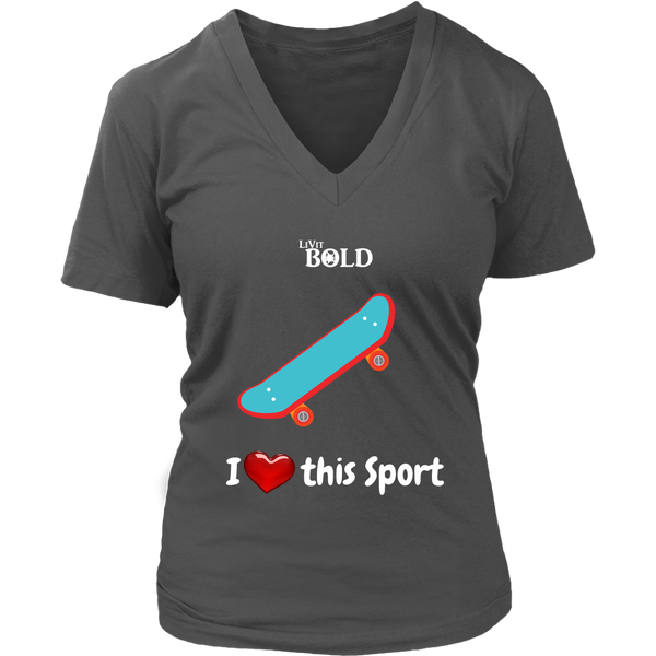 LiVit BOLD District Women's V-Neck Shirt - I Heart this Game - Skateboard - LiVit BOLD