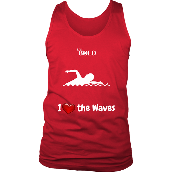LiVit BOLD District Men's Tank - I Heart the Waves - Swimming - LiVit BOLD