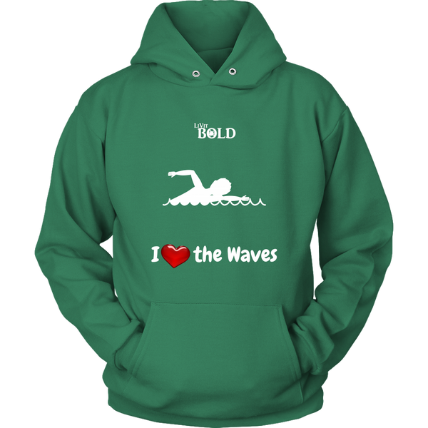 LiVit BOLD Hoodies for Men & Women - I Heart the Waves - Swimming - LiVit BOLD