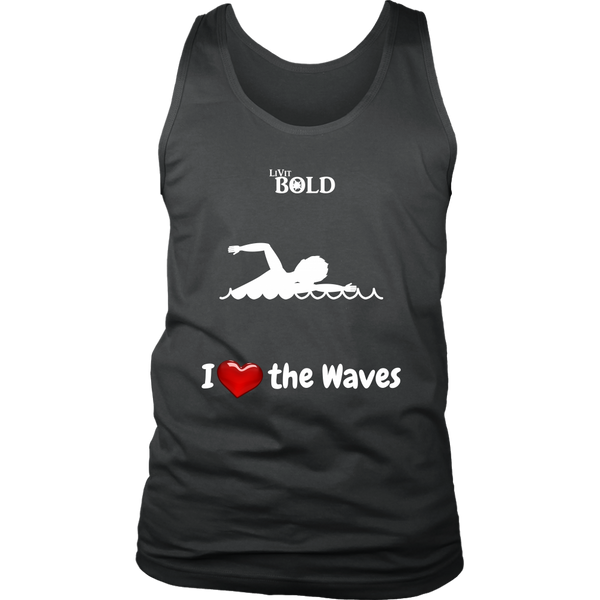 LiVit BOLD District Men's Tank - I Heart the Waves - Swimming - LiVit BOLD