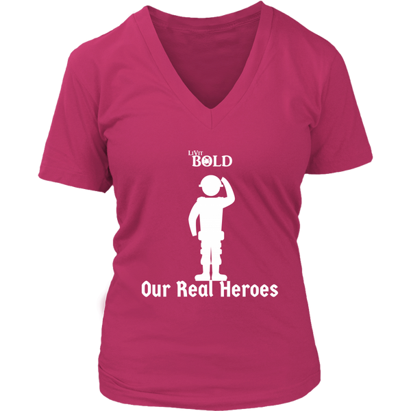 LiVit BOLD District Women's V-Neck Shirt - Our Real Heroes - Army Style - LiVit BOLD