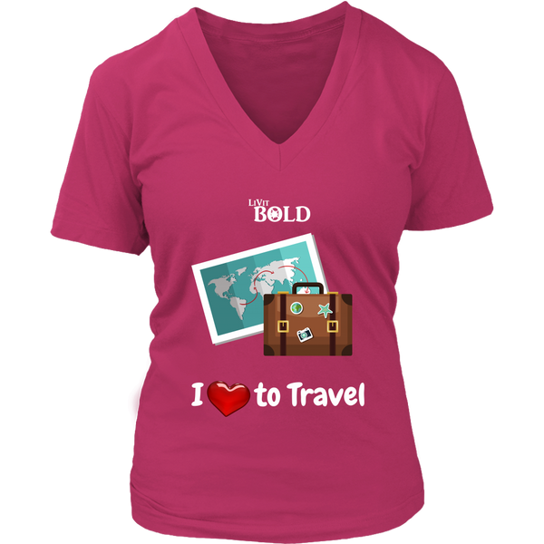 LiVit BOLD District Women's V-Neck Shirt - I love to Travel - LiVit BOLD