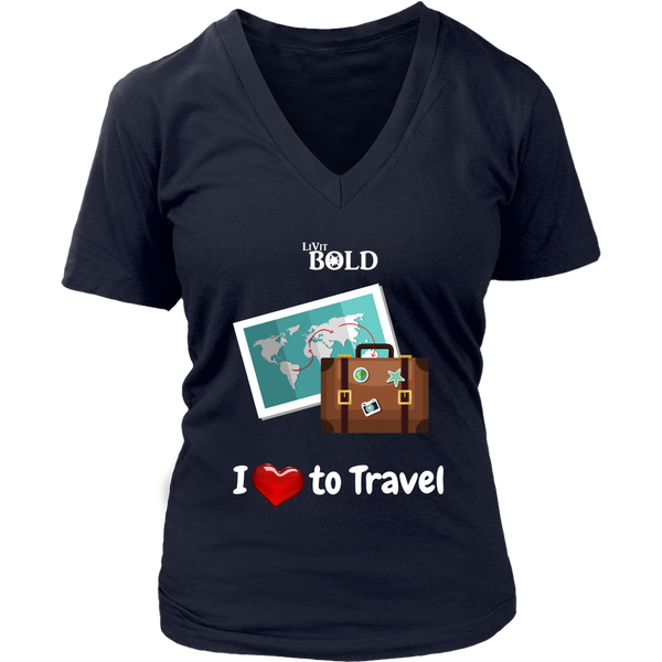 LiVit BOLD District Women's V-Neck Shirt - I love to Travel - LiVit BOLD