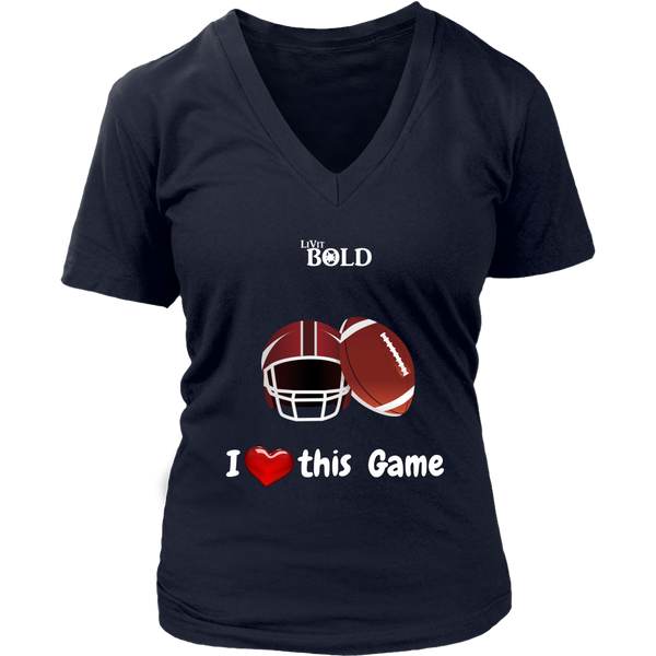 LiVit BOLD District Women's V-Neck Shirt - I Heart this Game - Football - LiVit BOLD
