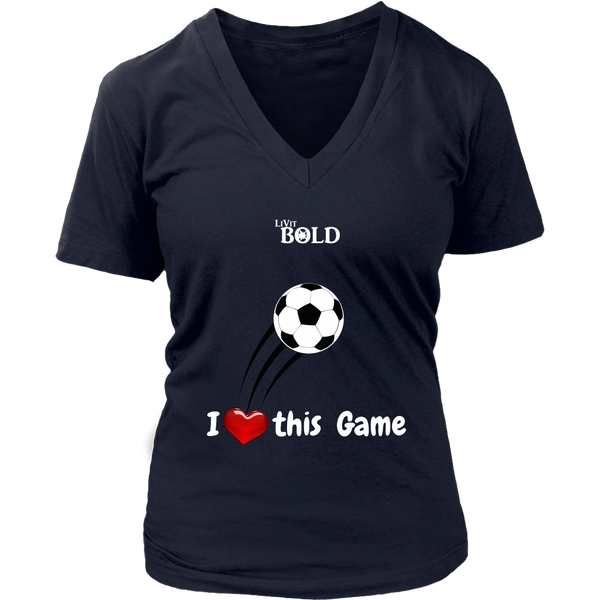 LiVit BOLD District Women's V-Neck Shirt - I Heart this Game - Soccer - LiVit BOLD