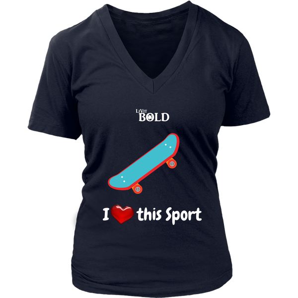 LiVit BOLD District Women's V-Neck Shirt - I Heart this Game - Skateboard - LiVit BOLD