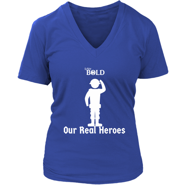LiVit BOLD District Women's V-Neck Shirt - Our Real Heroes - Army Style - LiVit BOLD