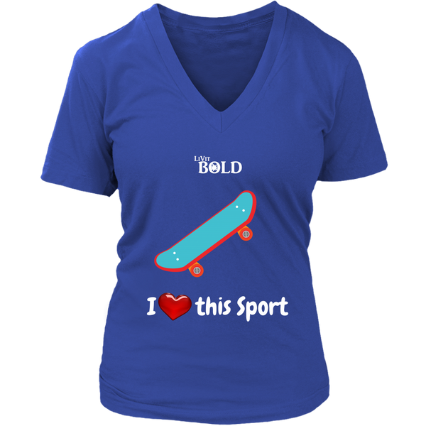 LiVit BOLD District Women's V-Neck Shirt - I Heart this Game - Skateboard - LiVit BOLD