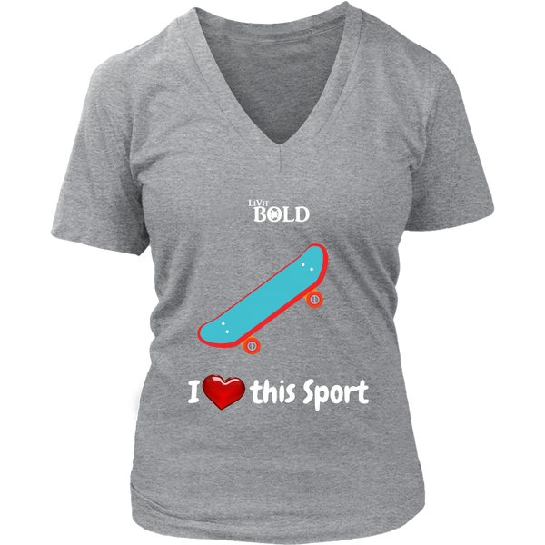 LiVit BOLD District Women's V-Neck Shirt - I Heart this Game - Skateboard - LiVit BOLD