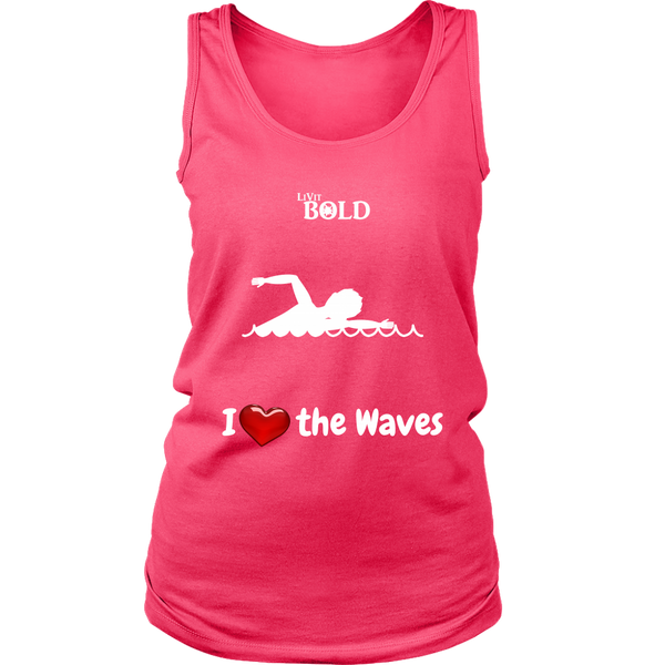 LiVit BOLD District Women's Tank - I Heart the Waves - Swimming - LiVit BOLD