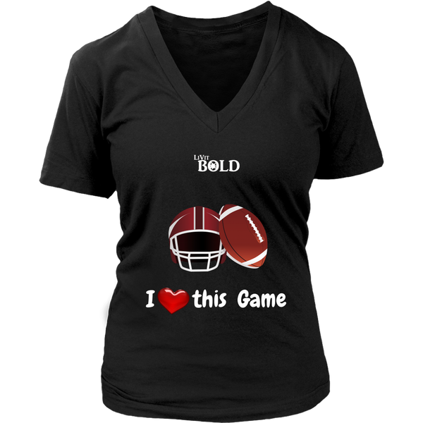 LiVit BOLD District Women's V-Neck Shirt - I Heart this Game - Football - LiVit BOLD
