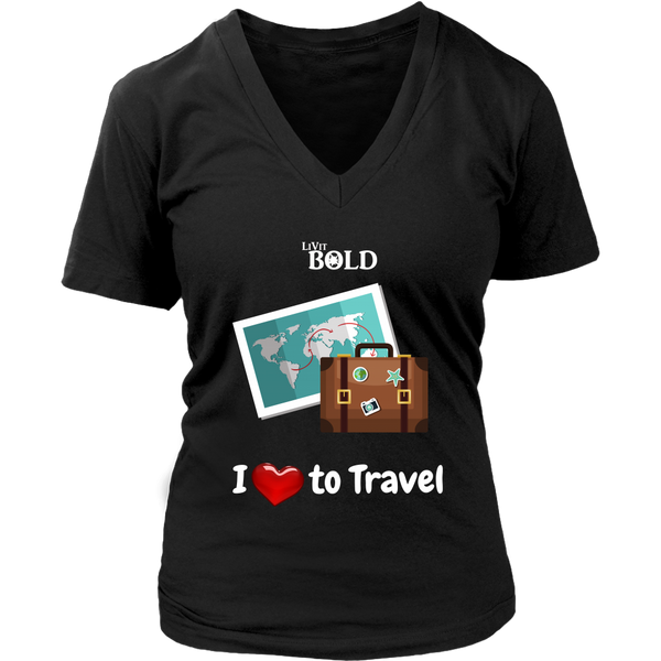 LiVit BOLD District Women's V-Neck Shirt - I love to Travel - LiVit BOLD