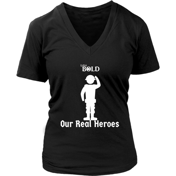 LiVit BOLD District Women's V-Neck Shirt - Our Real Heroes - Army Style - LiVit BOLD