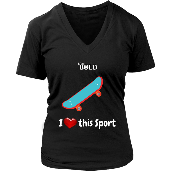LiVit BOLD District Women's V-Neck Shirt - I Heart this Game - Skateboard - LiVit BOLD