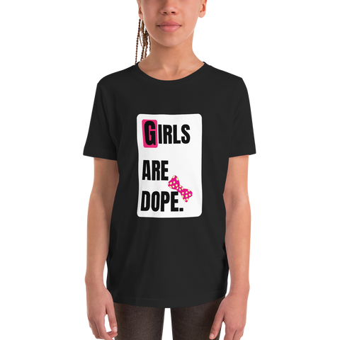 Girls Are Dope (GAD) White Box Logo with Funky Pink Bow Tie Girl Size Black Short-Sleeve T-Shirt - LiVit BOLD