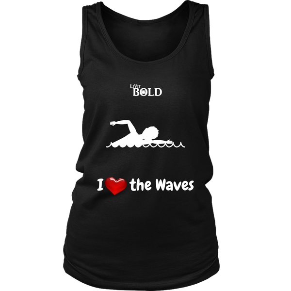 LiVit BOLD District Women's Tank - I Heart the Waves - Swimming - LiVit BOLD