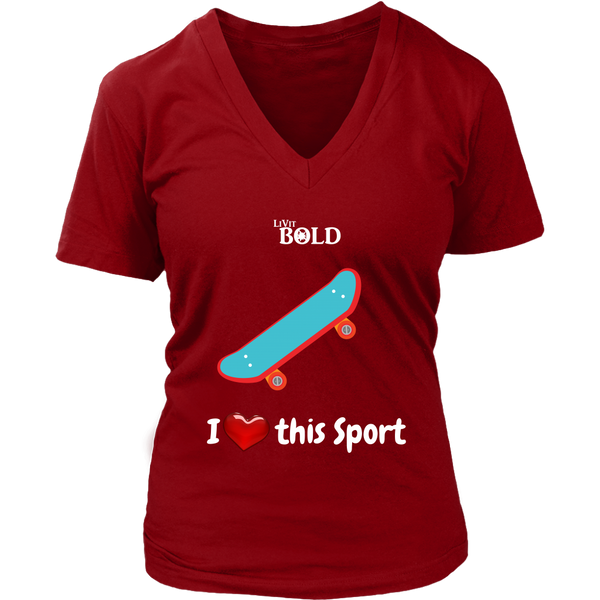 LiVit BOLD District Women's V-Neck Shirt - I Heart this Game - Skateboard - LiVit BOLD