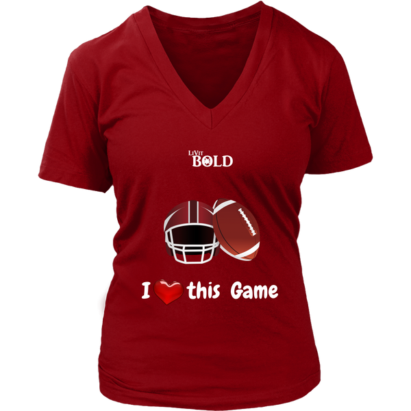 LiVit BOLD District Women's V-Neck Shirt - I Heart this Game - Football - LiVit BOLD