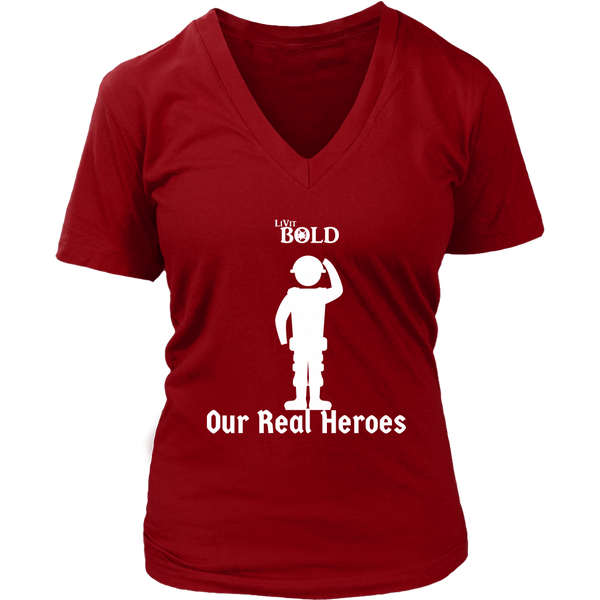 LiVit BOLD District Women's V-Neck Shirt - Our Real Heroes - Army Style - LiVit BOLD