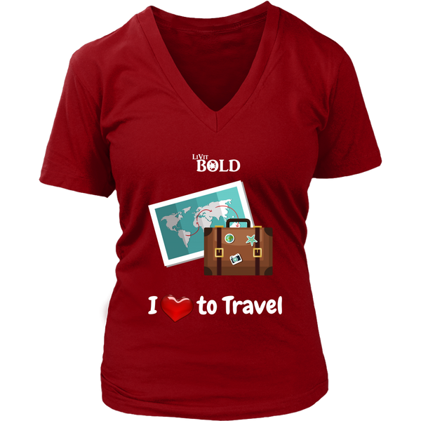 LiVit BOLD District Women's V-Neck Shirt - I love to Travel - LiVit BOLD