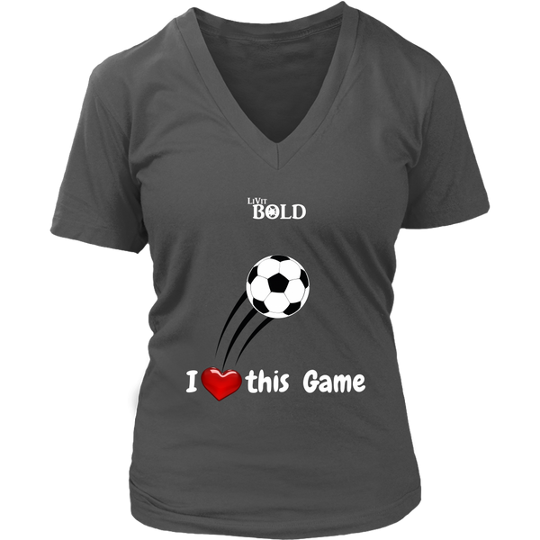 LiVit BOLD District Women's V-Neck Shirt - I Heart this Game - Soccer - LiVit BOLD