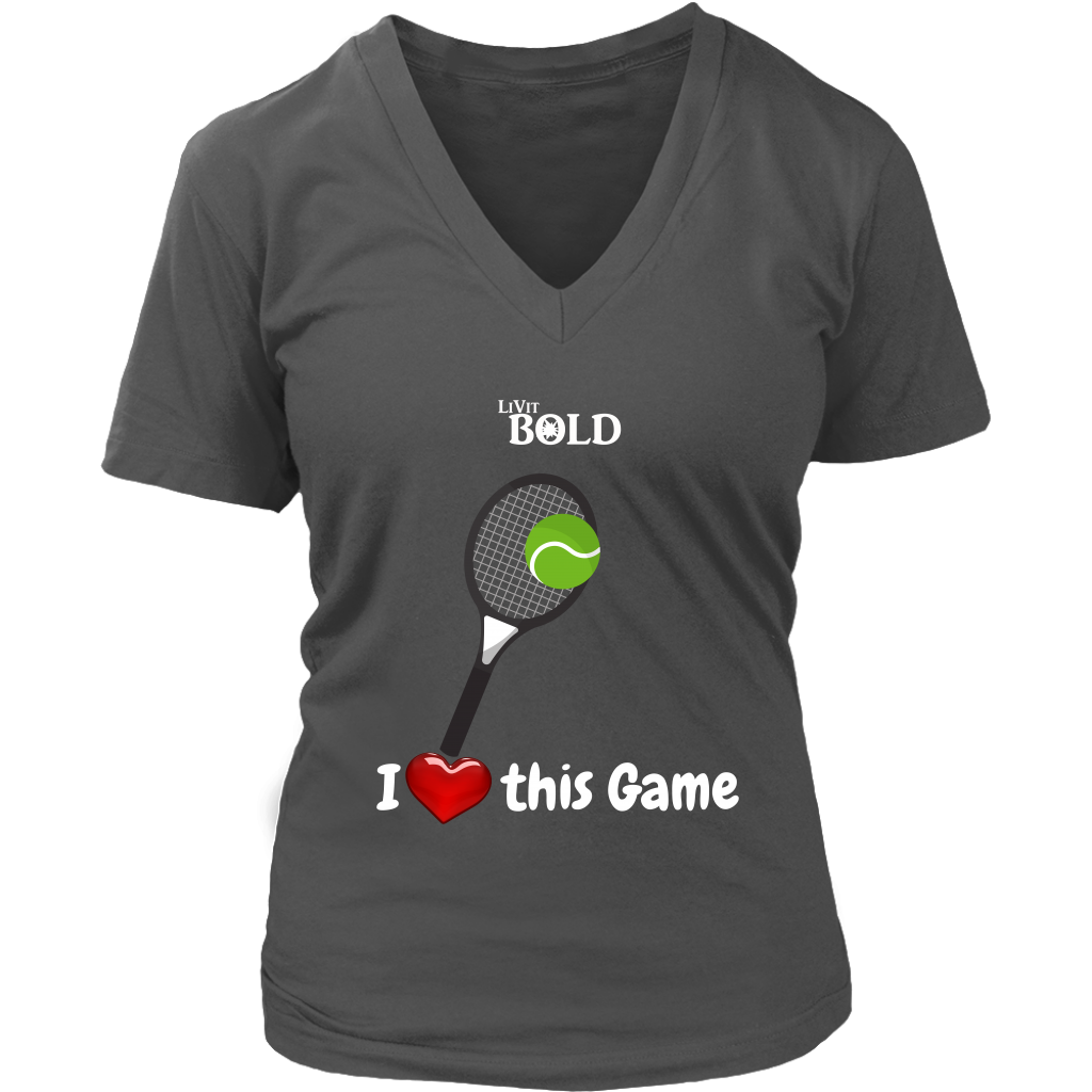 LiVit BOLD District Women's V-Neck Shirt - I Heart this Game - Tennis - LiVit BOLD