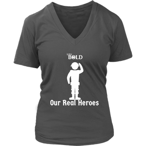 LiVit BOLD District Women's V-Neck Shirt - Our Real Heroes - Army Style - LiVit BOLD