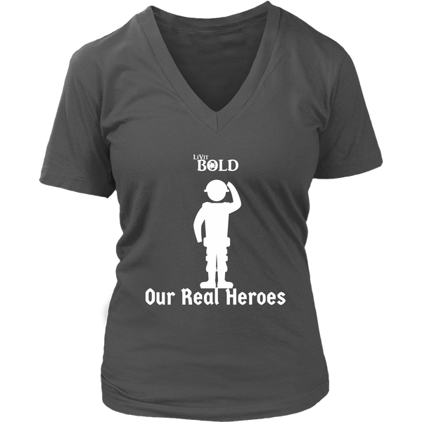 LiVit BOLD District Women's V-Neck Shirt - Our Real Heroes - Army Style - LiVit BOLD