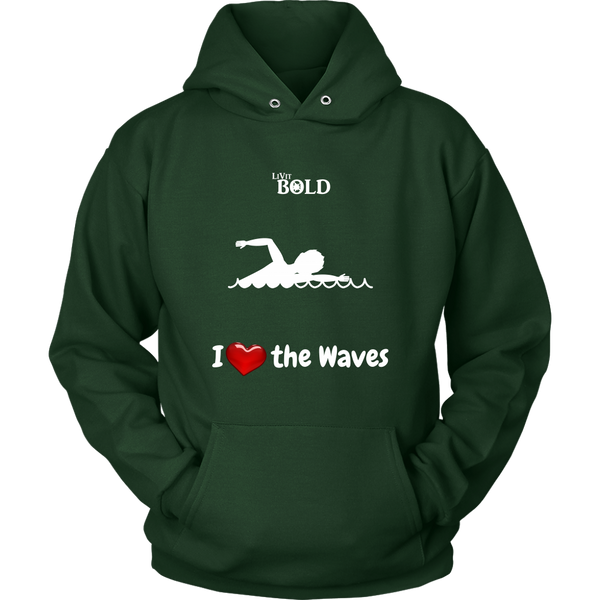 LiVit BOLD Hoodies for Men & Women - I Heart the Waves - Swimming - LiVit BOLD