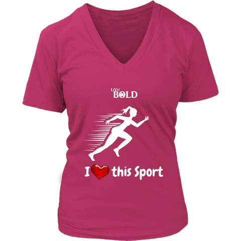LiVit BOLD District Women's V-Neck Shirt - I Heart this Sport - Track & Field - LiVit BOLD