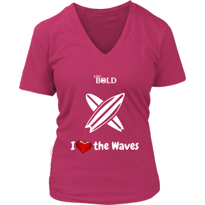 LiVit BOLD District Women's V-Neck Shirt - I Heart the Waves - Surfing - LiVit BOLD