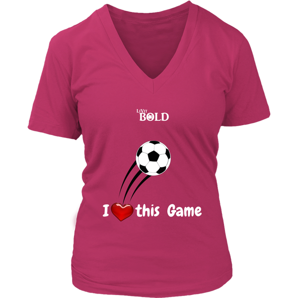 LiVit BOLD District Women's V-Neck Shirt - I Heart this Game - Soccer - LiVit BOLD