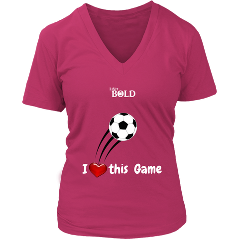 LiVit BOLD District Women's V-Neck Shirt - I Heart this Game - Soccer - LiVit BOLD