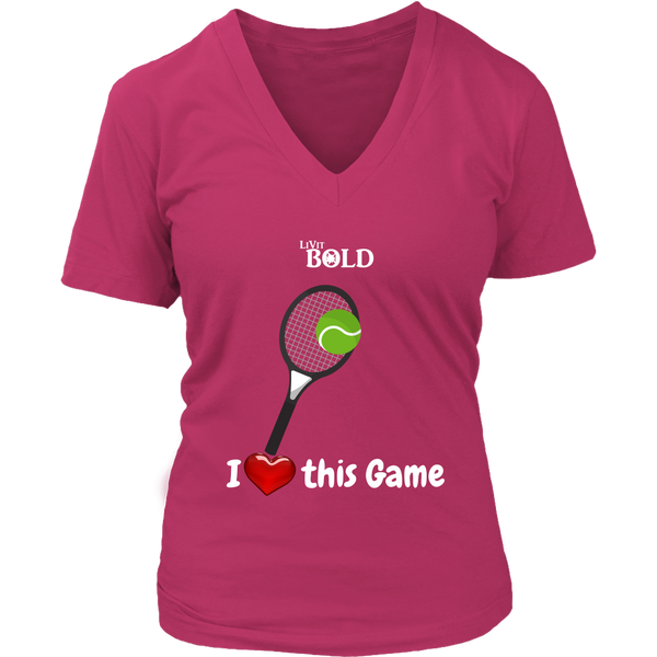 LiVit BOLD District Women's V-Neck Shirt - I Heart this Game - Tennis - LiVit BOLD