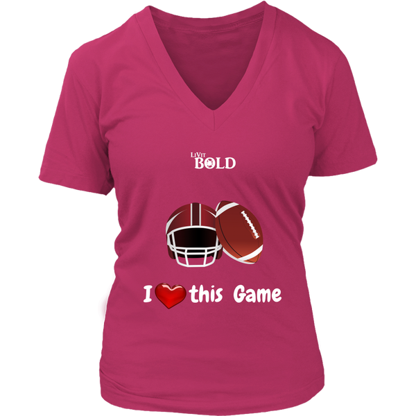 LiVit BOLD District Women's V-Neck Shirt - I Heart this Game - Football - LiVit BOLD