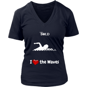 LiVit BOLD District Women's V-Neck Shirt - I Heart the Waves - Swimming - LiVit BOLD