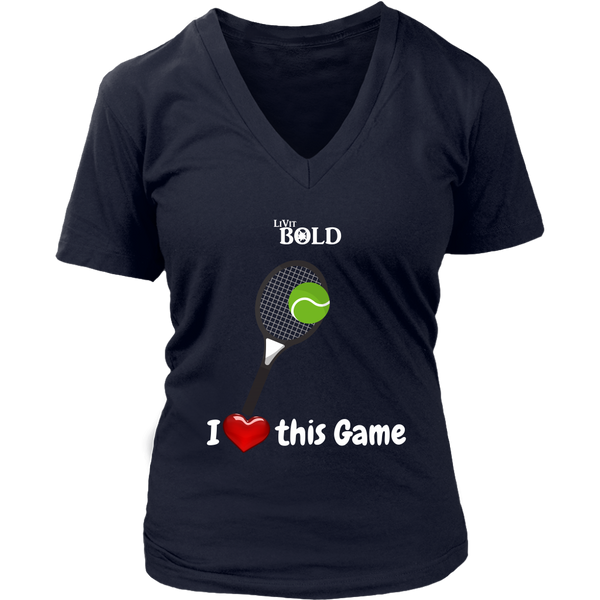 LiVit BOLD District Women's V-Neck Shirt - I Heart this Game - Tennis - LiVit BOLD