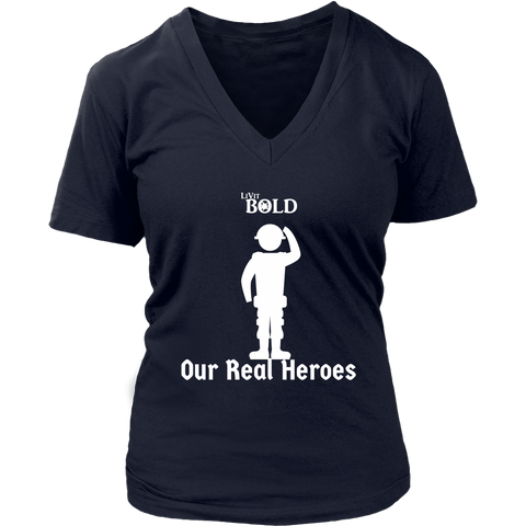 LiVit BOLD District Women's V-Neck Shirt - Our Real Heroes - Army Style - LiVit BOLD