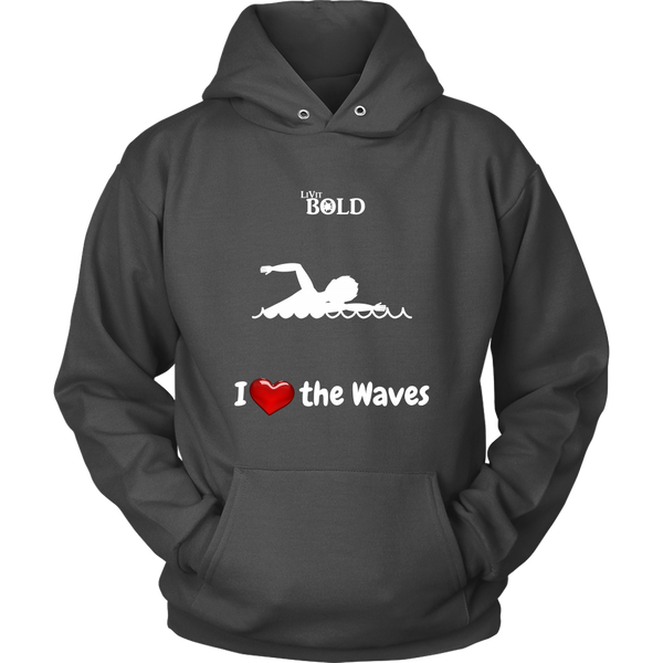 LiVit BOLD Hoodies for Men & Women - I Heart the Waves - Swimming - LiVit BOLD