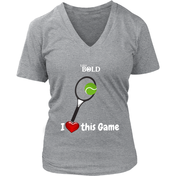 LiVit BOLD District Women's V-Neck Shirt - I Heart this Game - Tennis - LiVit BOLD