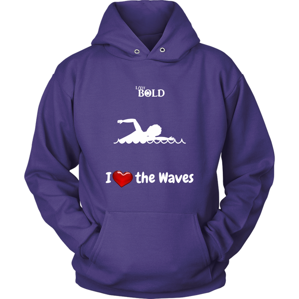 LiVit BOLD Hoodies for Men & Women - I Heart the Waves - Swimming - LiVit BOLD