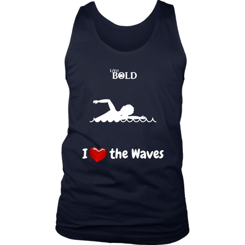 LiVit BOLD District Men's Tank - I Heart the Waves - Swimming - LiVit BOLD