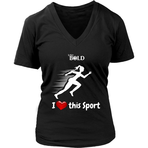 LiVit BOLD District Women's V-Neck Shirt - I Heart this Sport - Track & Field - LiVit BOLD