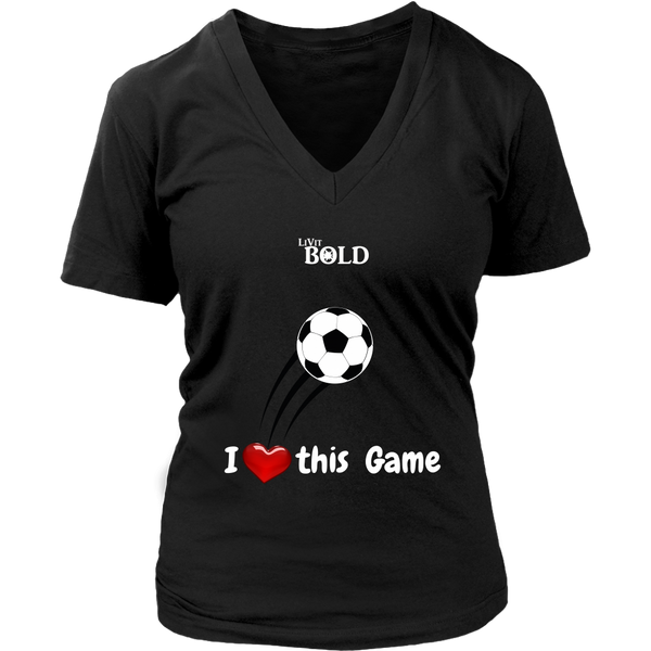 LiVit BOLD District Women's V-Neck Shirt - I Heart this Game - Soccer - LiVit BOLD