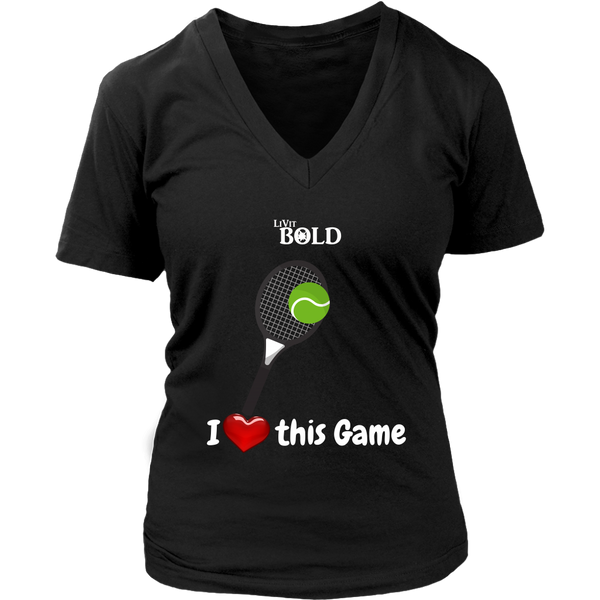 LiVit BOLD District Women's V-Neck Shirt - I Heart this Game - Tennis - LiVit BOLD