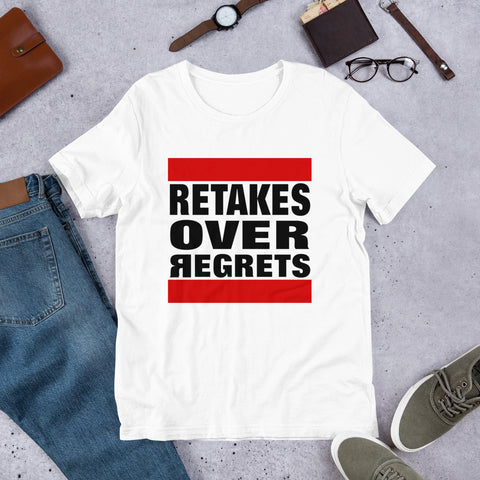 Retakes Over Regrets Short-Sleeve Unisex T-Shirt (White)