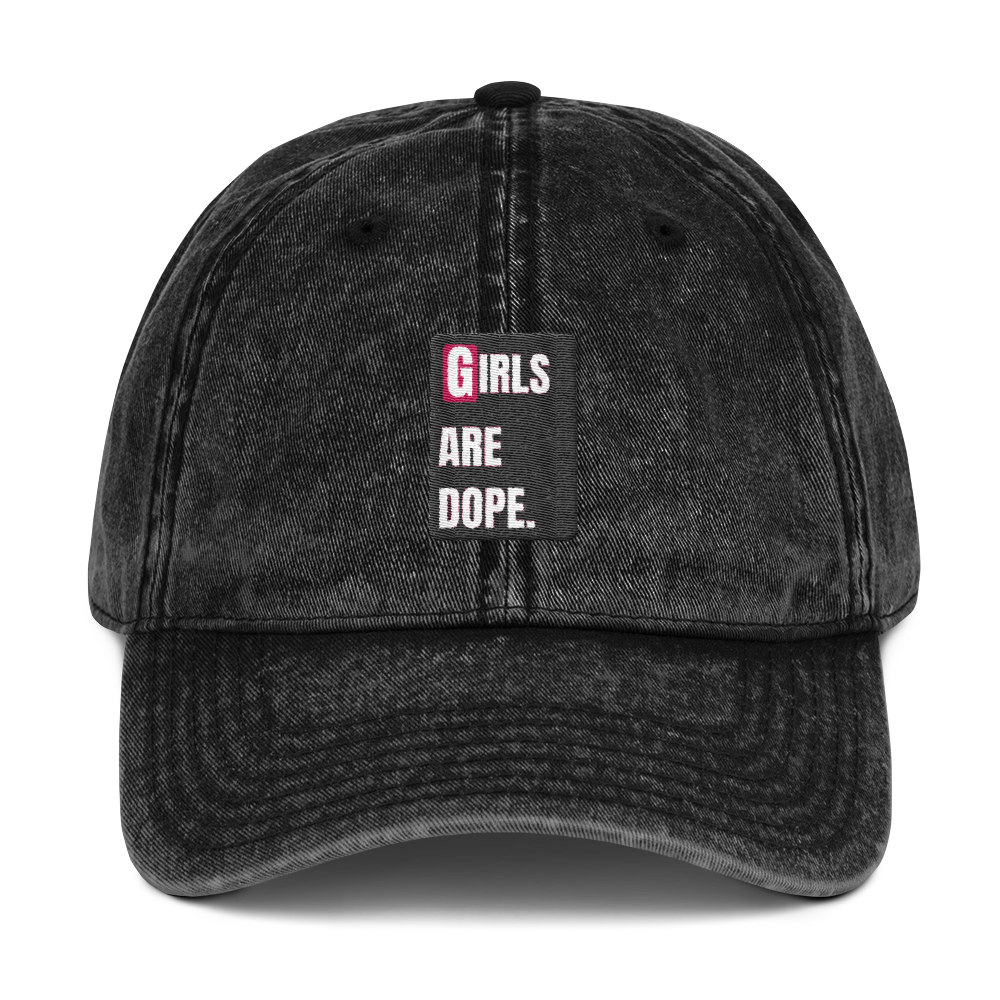 Girls Are Dope Black Box Logo Vintage Cotton Twill Cap - Black Color - LiVit BOLD