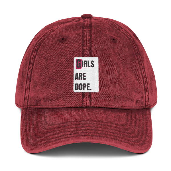 Girls Are Dope White Box Logo Vintage Cotton Twill Cap - Black, Navy & Maroon Colors - LiVit BOLD